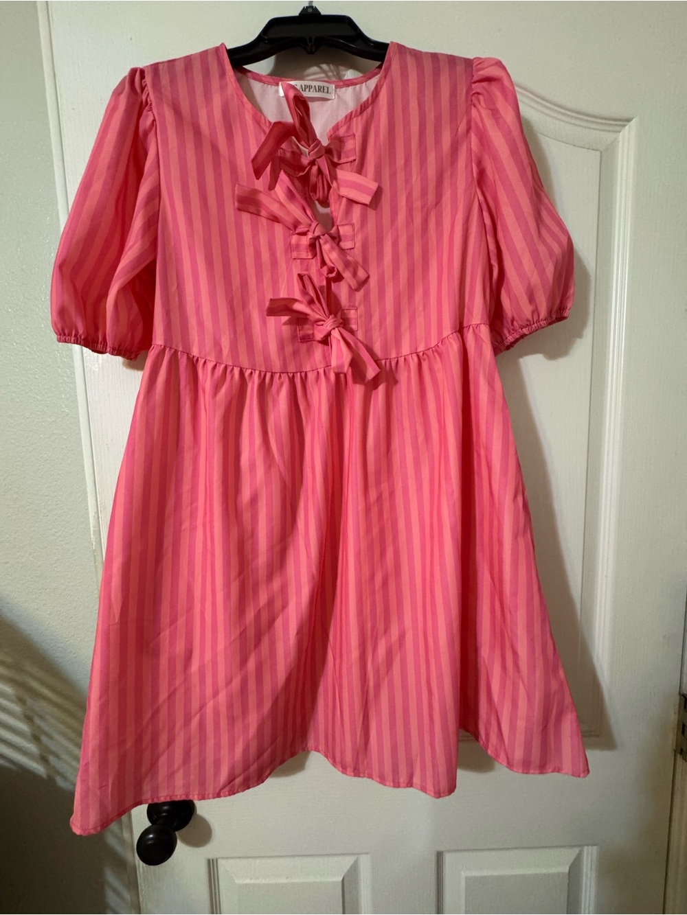 Pink Striped Tie-Front Babydoll Dress